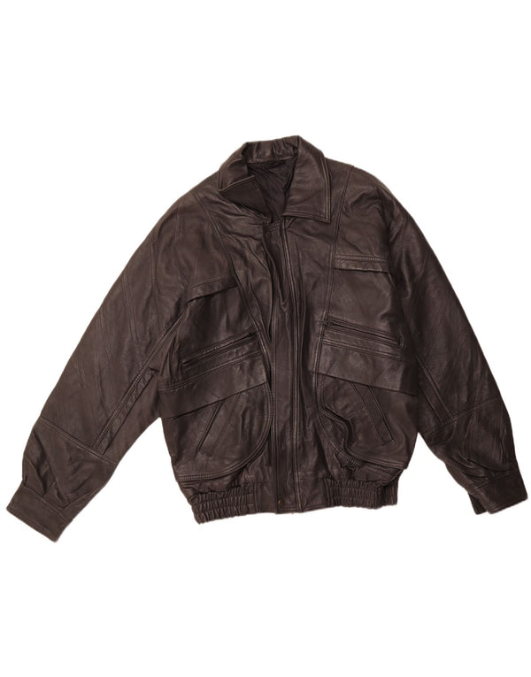 VINTAGE Veste en cuir homme EU 46 Petit cuir noir