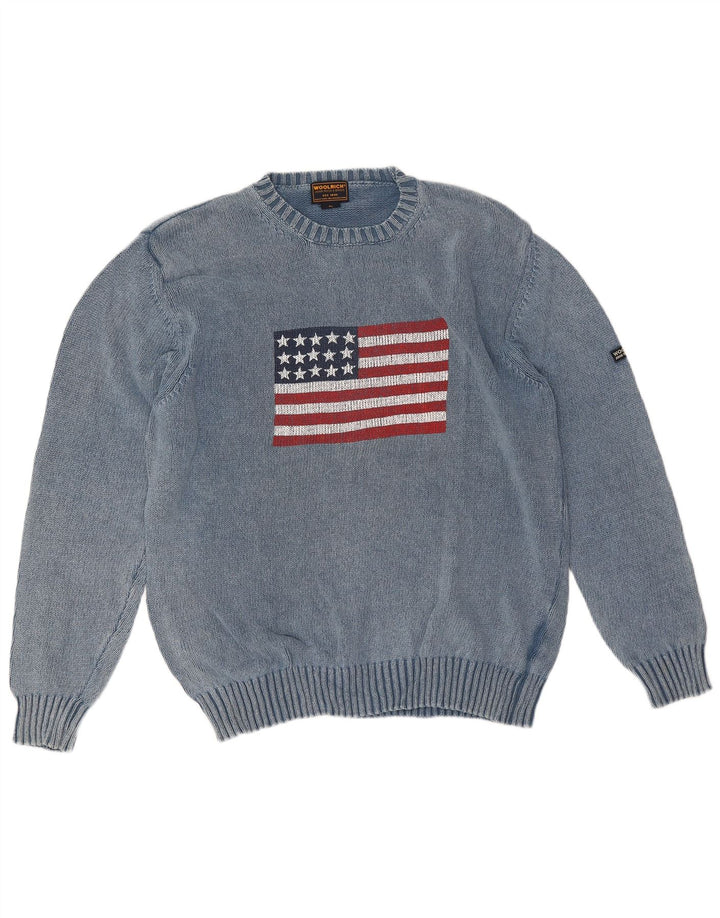 Woolrich Pull col rond graphique homme XL bleu coton