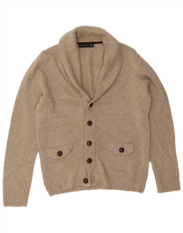 Zara Homme Pull Cardigan Gris Moyen Laine