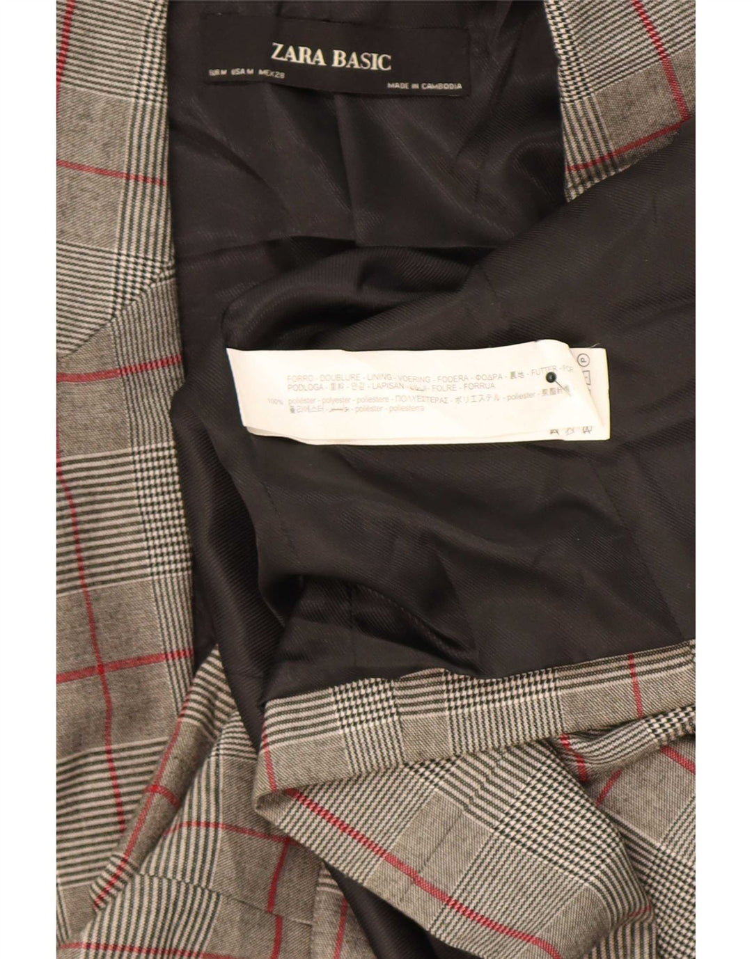 Zara Veste Blazer 1 Bouton Femme UK 12 Gris Moyen à Carreaux Polyester