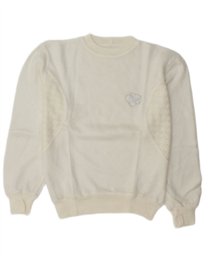 vintage Femmes Crew Neck Jumper Pull UK 14 Moyen Blanc