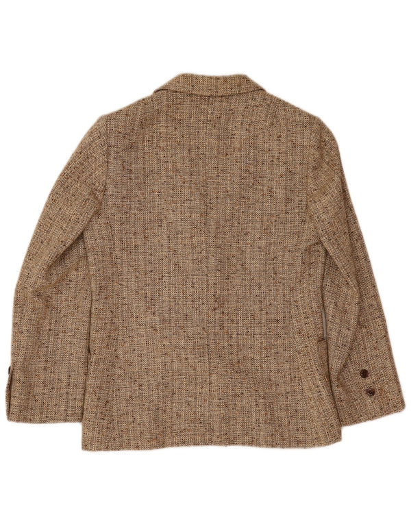 vintage Femme 2 Bouton Blazer Veste UK 10 Petit Beige Moucheté
