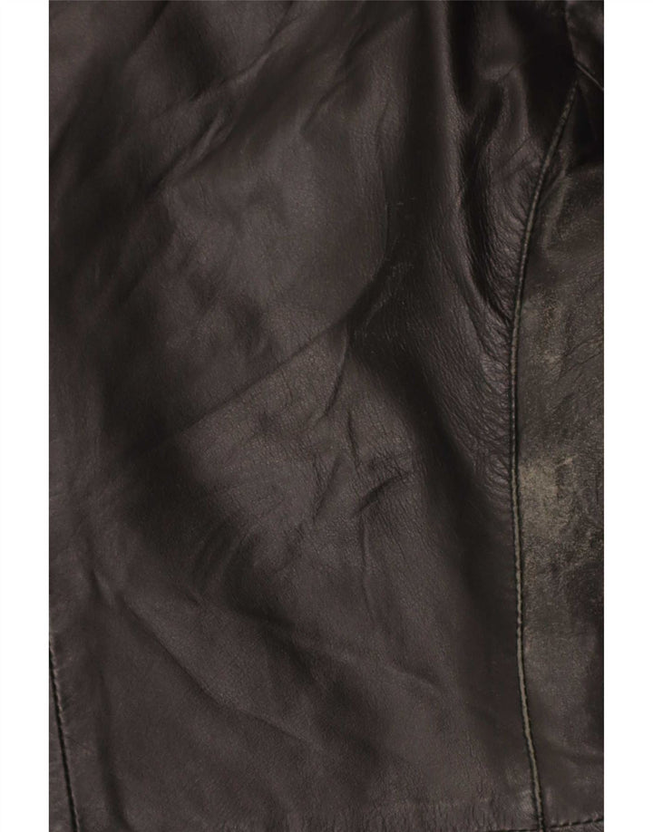 vintage Femme 3 Boutons Veste Blazer En Cuir UK 14 Cuir Noir Moyen