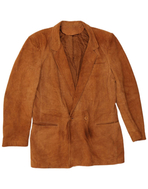 vintage Mens Double Breasted Suede Blazer Veste IT 52 XL Cuir Marron