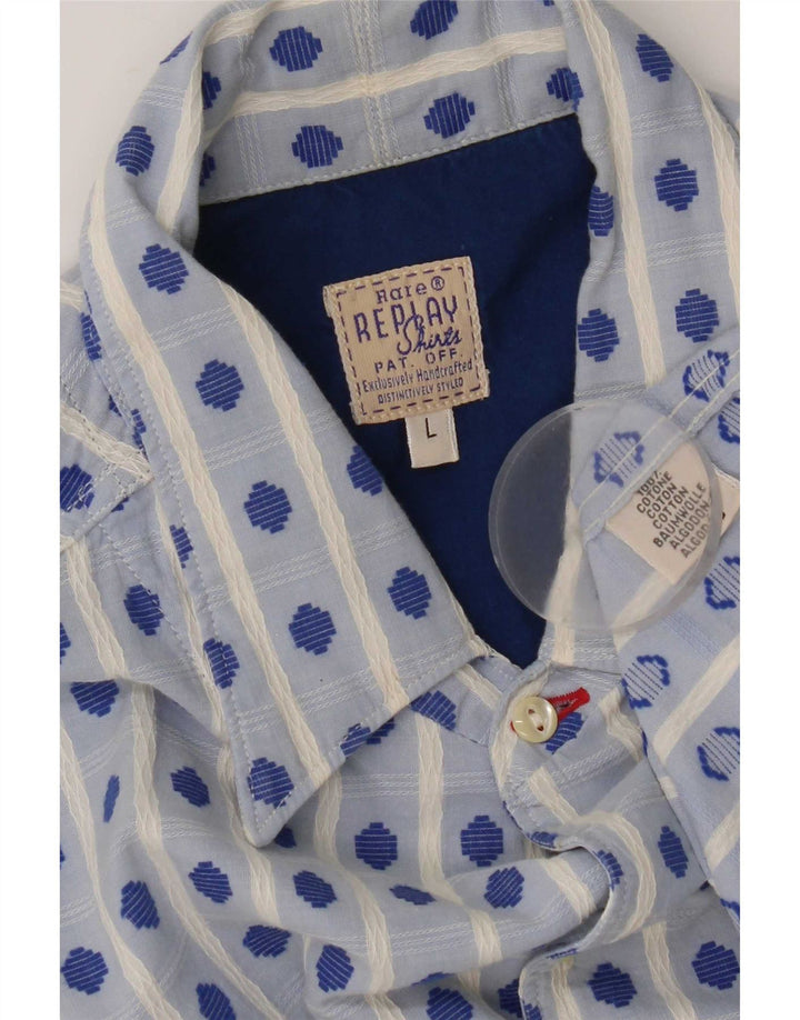 Replay Chemise Homme Large Bleu Géométrique Coton