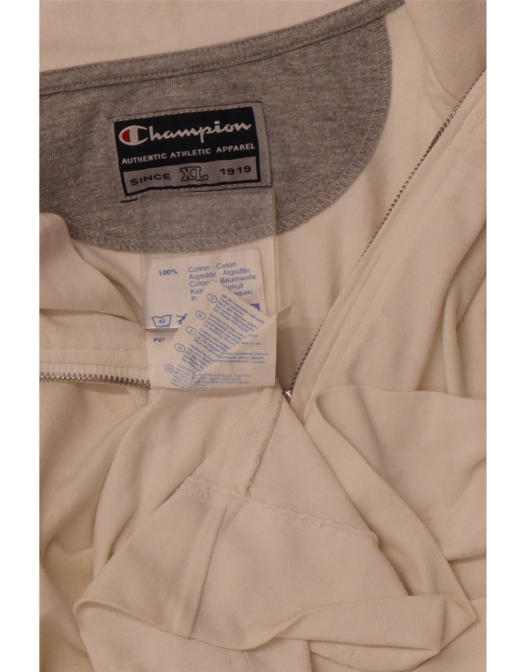 Champion Sweat-shirt à col zippé pour homme XL en coton blanc