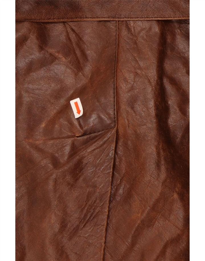 VINTAGE Manteau en cuir militaire à double boutonnage pour hommes IT 50 Large Marron