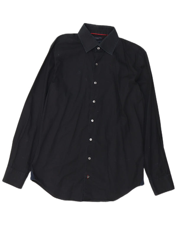 Tommy Hilfiger Chemise coupe ajustée pour homme Taille 40 15 1/2 Coton noir moyen