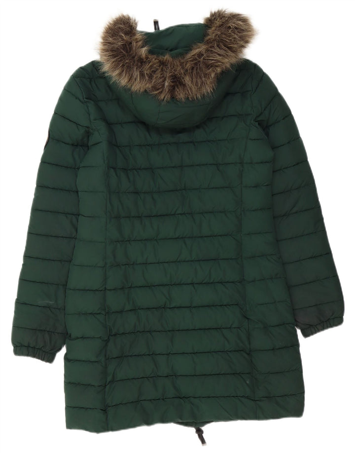 SUPERDRY Womens Hooded Padded Coat UK 8 Small Green Polyester