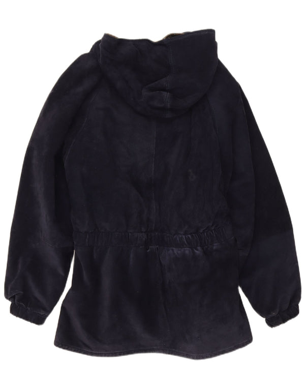 Michael Boris Manteau coupe-vent à capuche en daim pour femme IT 46 Large Bleu marine