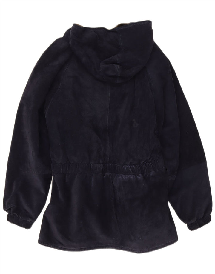 Michael Boris Manteau coupe-vent à capuche en daim pour femme IT 46 Large Bleu marine