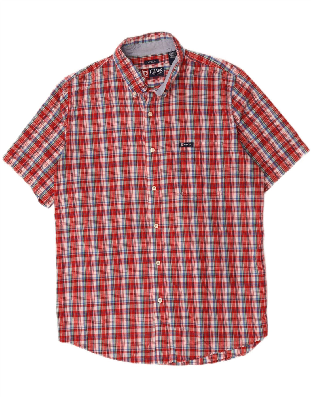 Chaps Chemise à manches courtes pour homme en coton à carreaux rouges