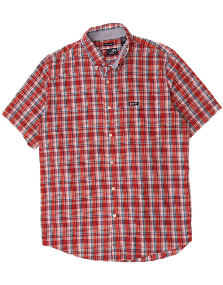 Chaps Chemise à manches courtes pour homme en coton à carreaux rouges