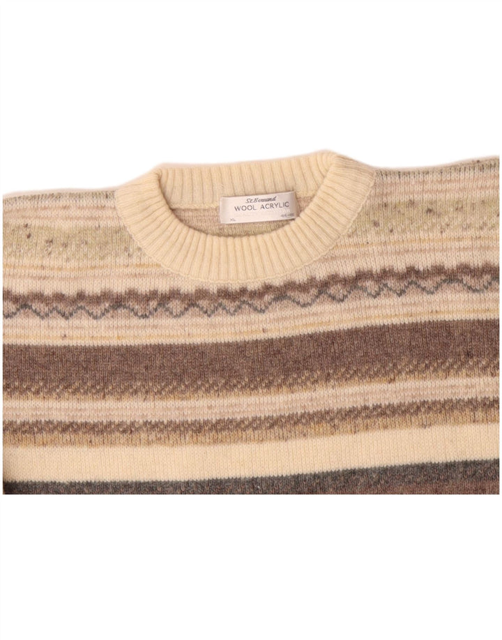 ST. BERNARD Pull ras du cou pour homme Taille 44/46 XL Beige Fair Isle