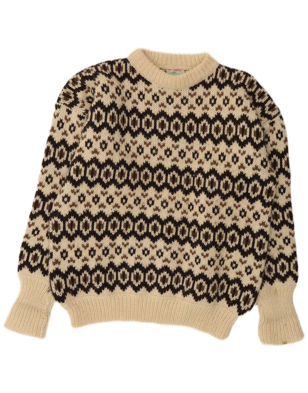 Stobi Pull à col rond pour homme 2XL en laine géométrique blanc cassé