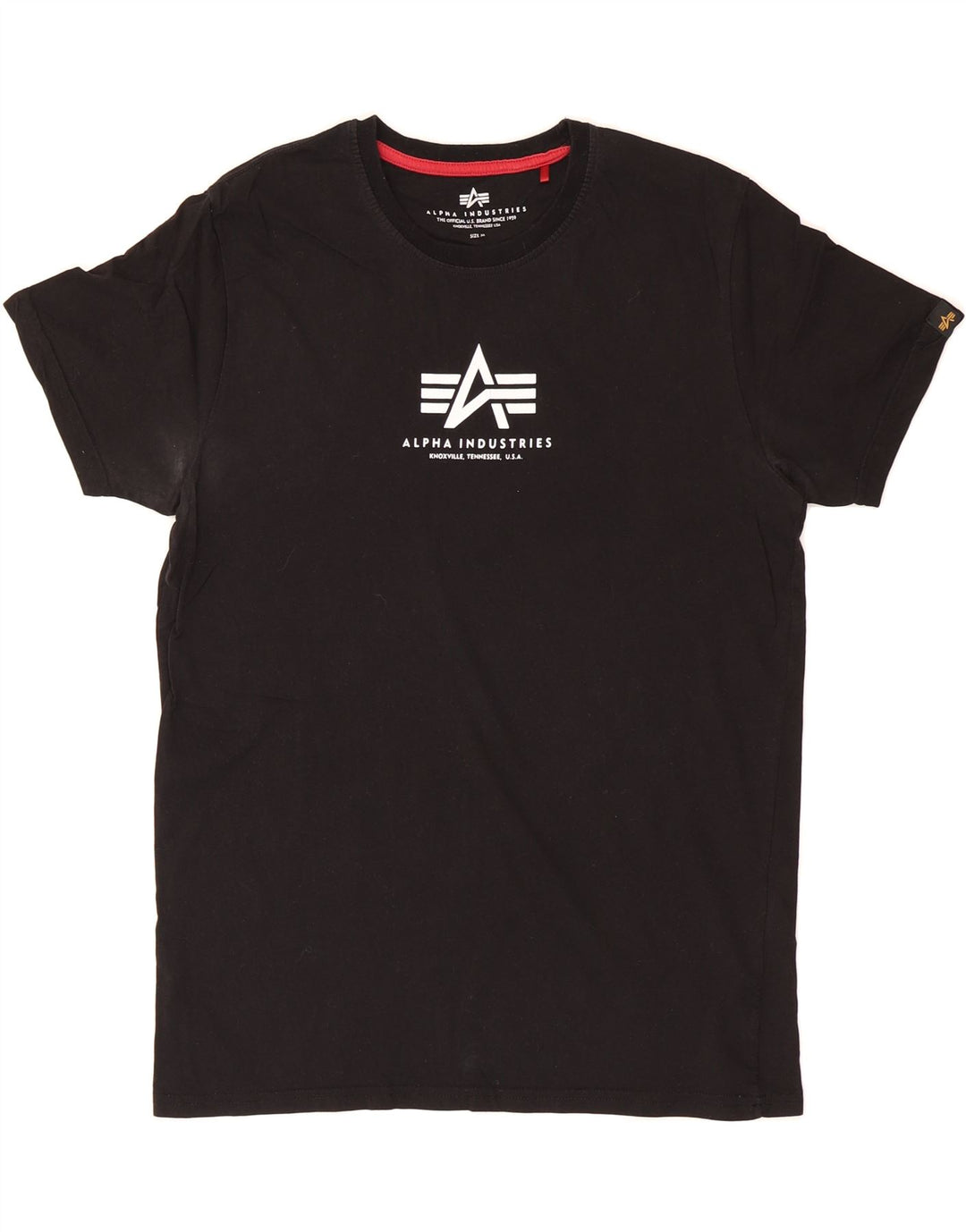 ALPHA INDUSTRIES Mens Graphic T-Shirt Top Medium Black Cotton Vintage Alpha Industries and Second-Hand Alpha Industries from Messina Hembry 