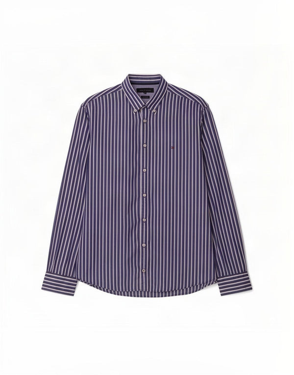 Tommy Hilfiger Chemise New York Fit XL en coton à fines rayures pour homme Bleu marine