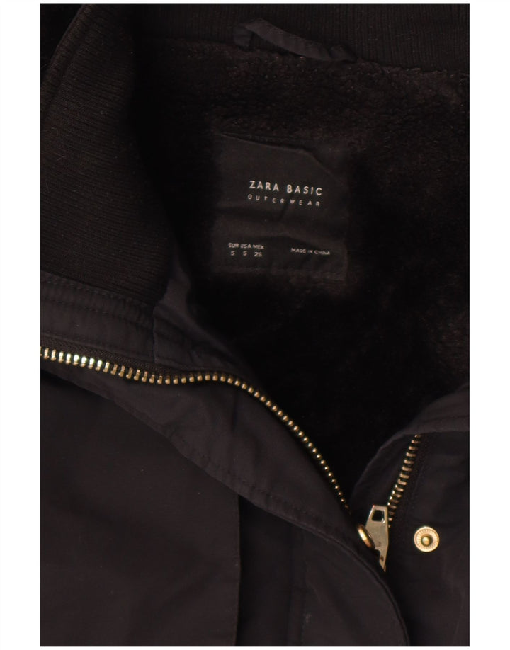 Zara Parka à capuche pour femme UK 10 Small Noir