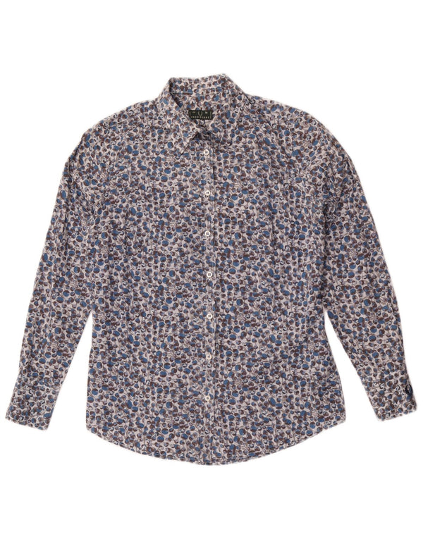 Fred Perry Chemise Femme UK 14 Coton Floral Bleu Moyen