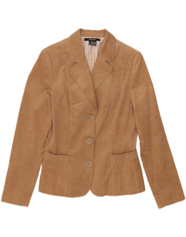 Zara Veste blazer en velours côtelé à 3 boutons pour femme UK 14 Grand coton beige