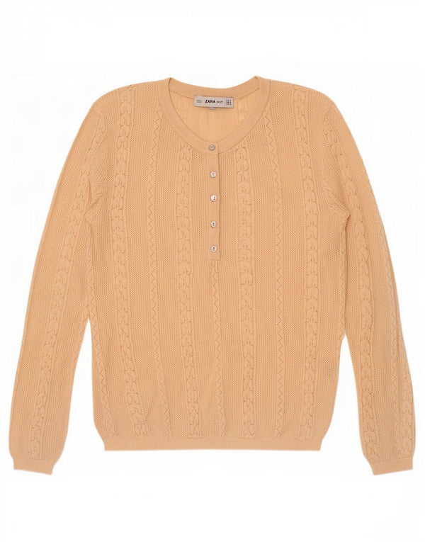 Zara Pull à col boutonné pour femme UK 12 Beige moyen