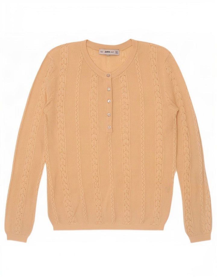 Zara Pull à col boutonné pour femme UK 12 Beige moyen