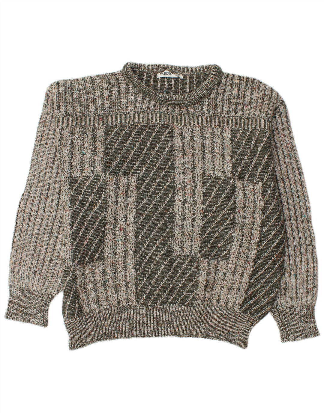 vintage Mens Crew Neck Jumper Pull IT 48 Acrylique Vert Moyen