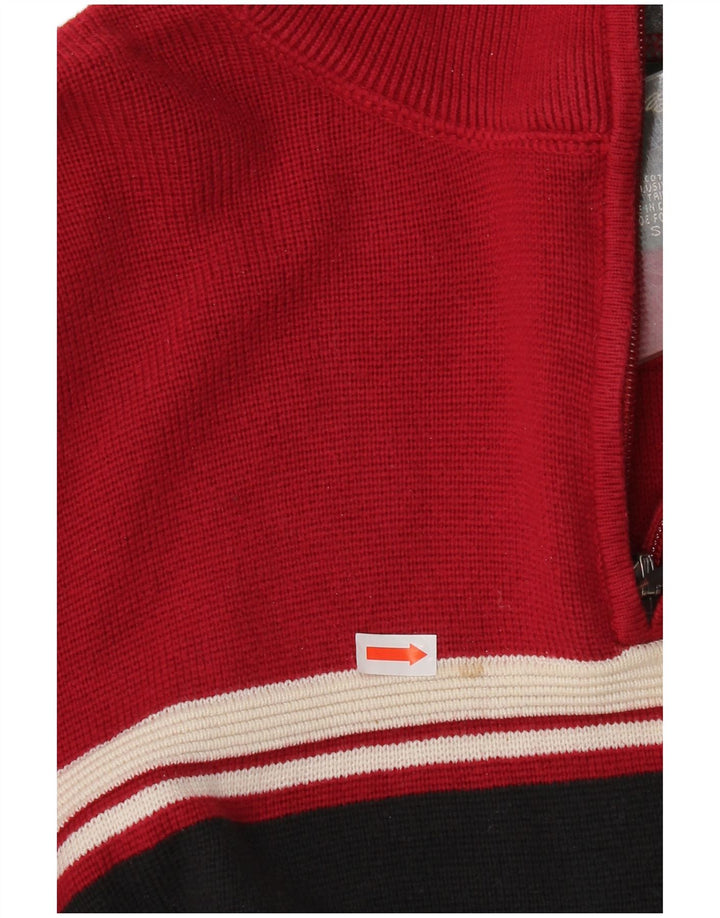 Eddie Bauer Pull à col zippé pour homme Petit coton color block rouge