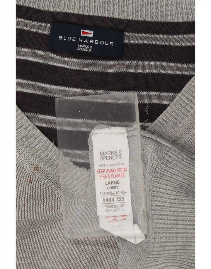 Marks & Spencer Pull à col en V Blue Harbour pour hommes, grand coton gris
