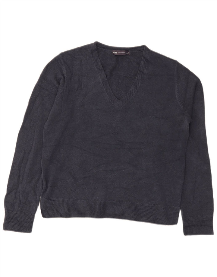 Marks & Spencer Pull col en V pour femme UK 12 Bleu marine moyen