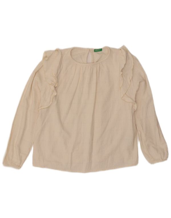 Benetton Haut Chemisier à Volants sur le Devant Fille 11-12 Ans 2XL Blanc Cassé à Carreaux
