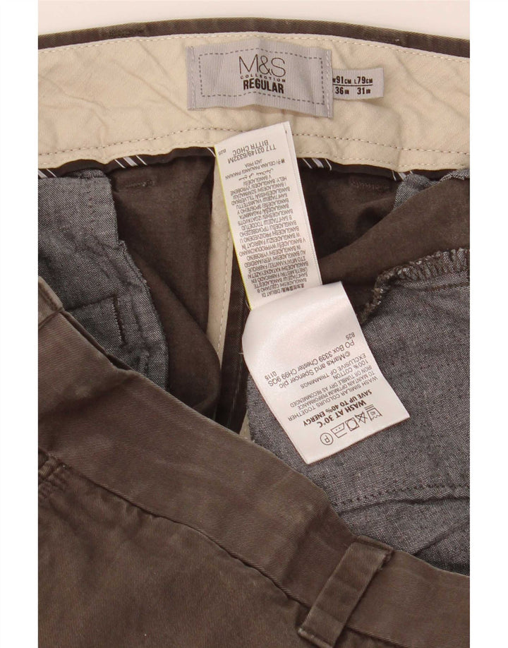 Marks & Spencer Pantalon Chino Regular Homme W36 L31 Kaki Coton