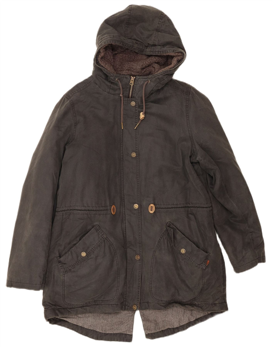 Fat Face Parka à capuche pour femme UK 14 Large Gris Coton