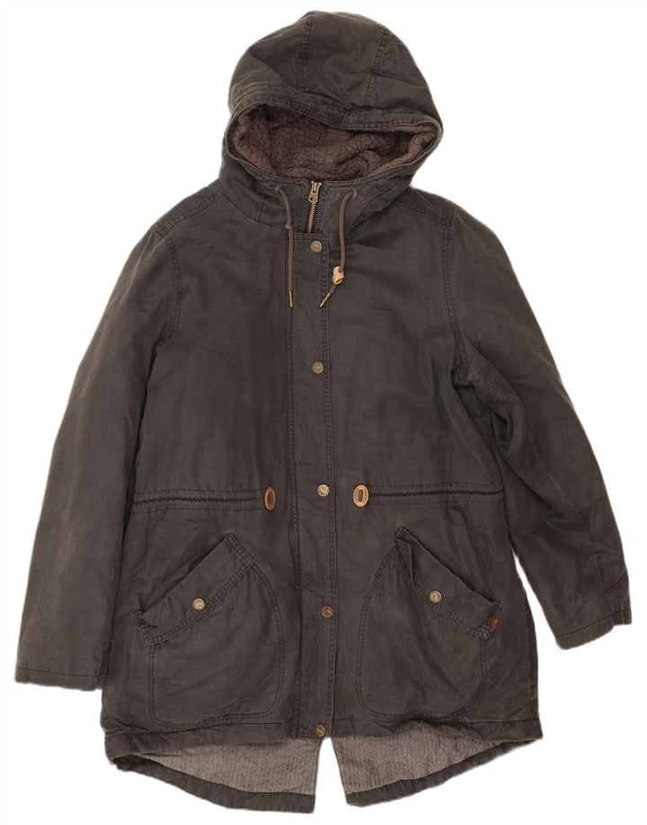 Fat Face Parka à capuche pour femme UK 14 Large Gris Coton