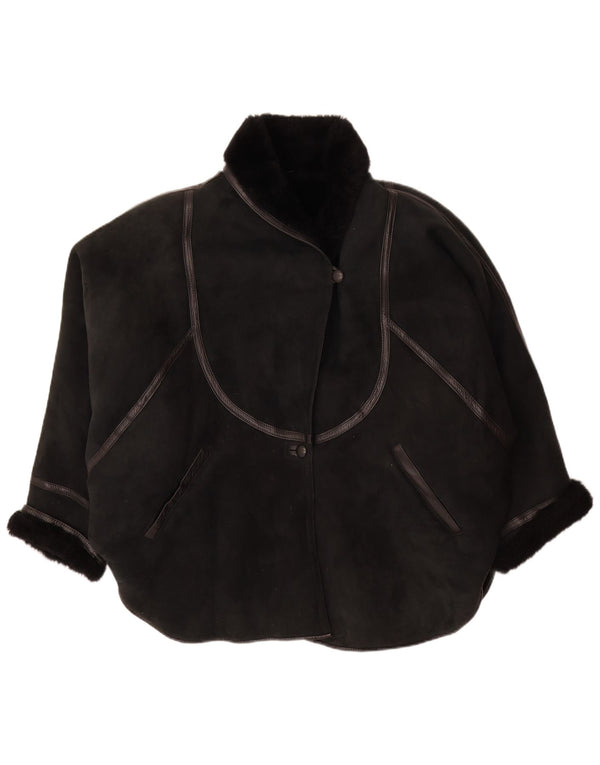 VINTAGE Manteau en peau de mouton surdimensionné pour femme IT 44 Peau de mouton noire moyenne
