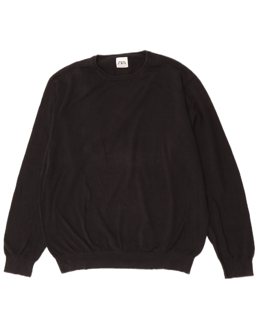Zara Pull à col rond pour homme en coton noir Large