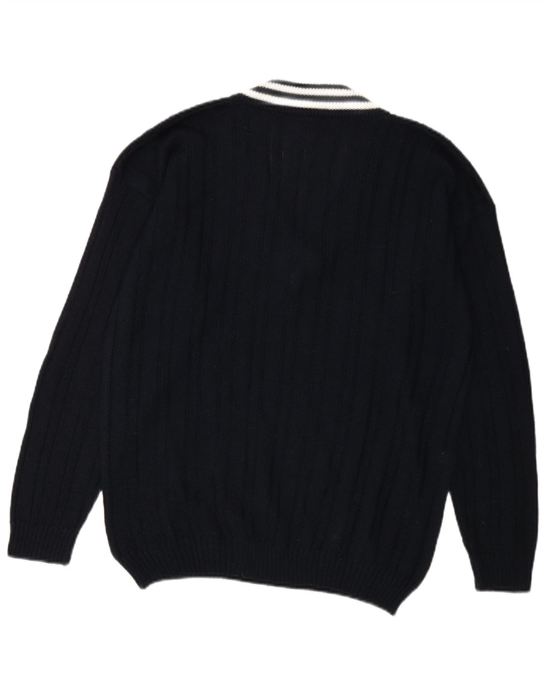 vintage Mens V-Col Jumper Pull Grand Bleu Marine Acrylique