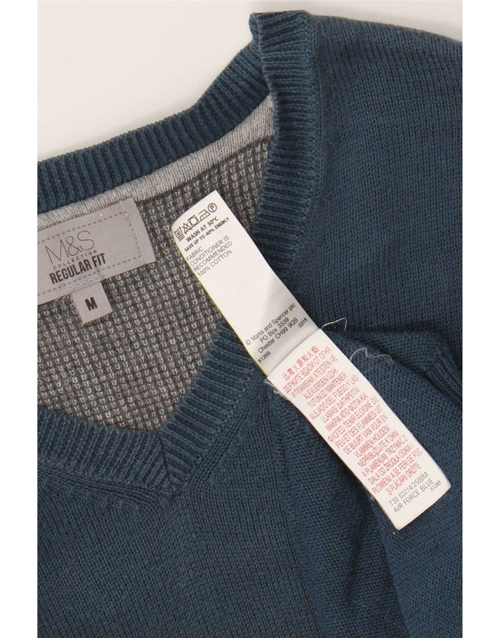 Marks & Spencer Pull Regular Fit Col V Homme Bleu Moyen Coton
