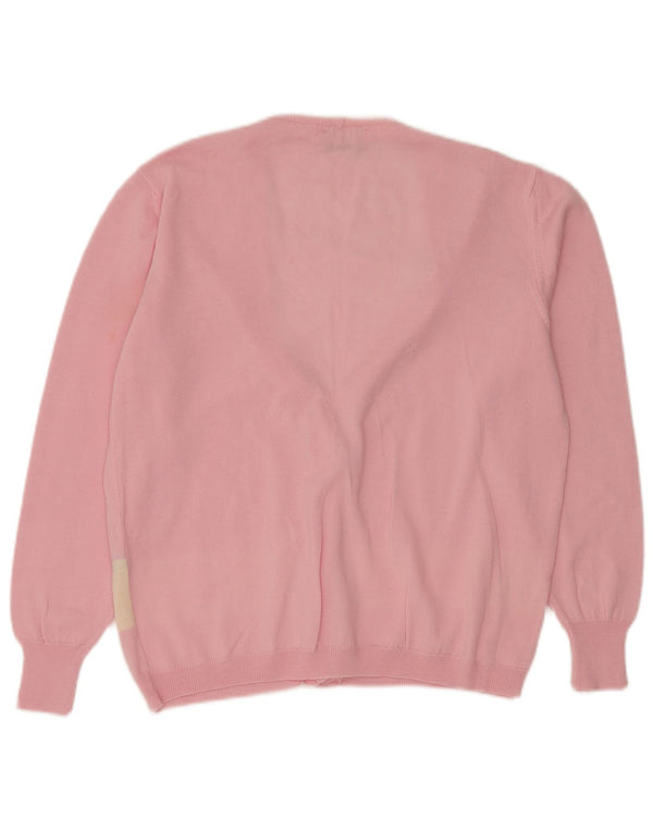 VINTAGE Pull Cardigan Femme UK 14 Rose Moyen Colorblock Nouvelle Laine