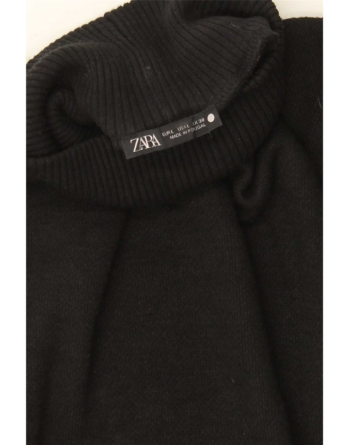 Zara Pull court surdimensionné à col roulé pour femme UK 14 Large Noir