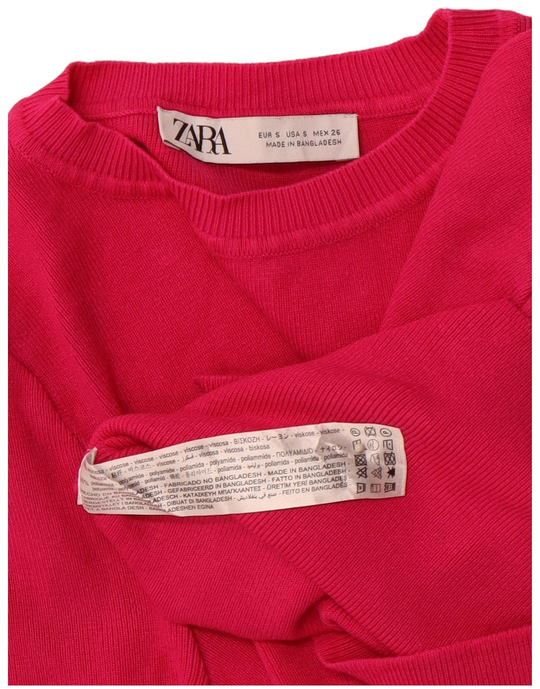 ZARA Pull court à manches courtes et col rond pour femme UK 8 Petit Rose