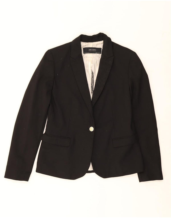 ZARA Femme 1 Bouton Blazer Veste UK 12 Moyen Noir Coton