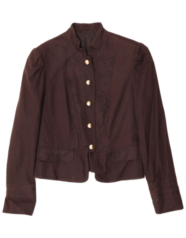 vintage Femmes 5 Bouton Blazer Veste UK 10 Petit Lin Floral Brun