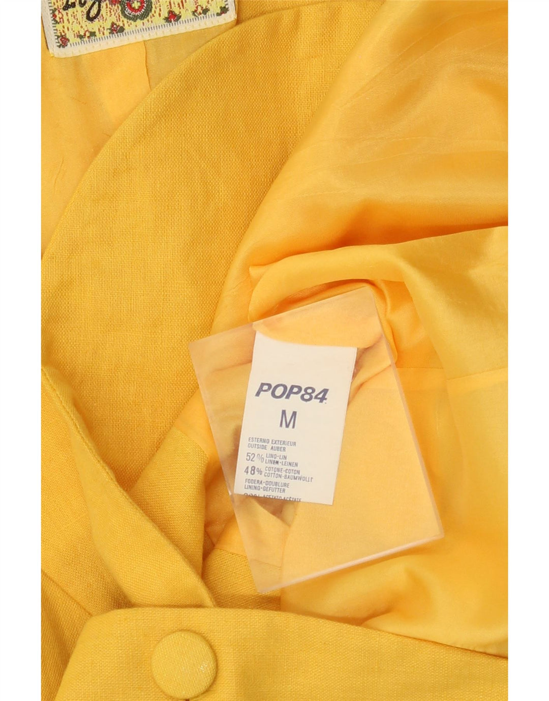 POP 84 Veste Blazer 2 Boutons Femme UK 12 Lin Jaune Moyen