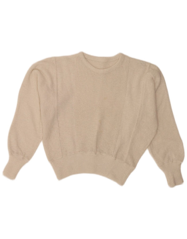 vintage Womens Crop Batwing Crew Neck Jumper Pull UK 14 Grand Blanc Cassé