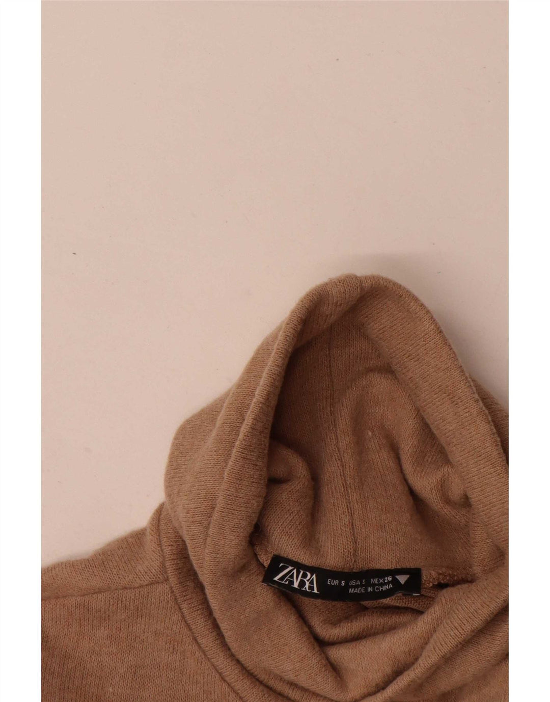 Zara Femme Robe Pull Col Roulé UK 8 Petit Marron Polyester