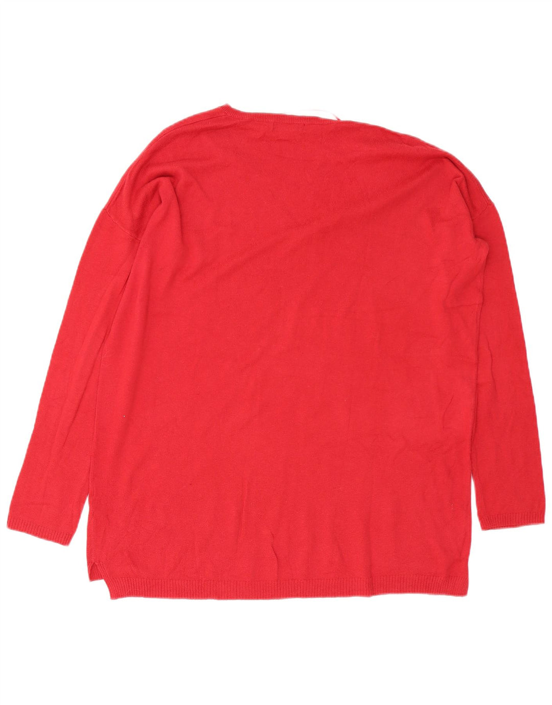 Zara Pull surdimensionné à col en V pour femme UK 14 Rouge moyen Coton