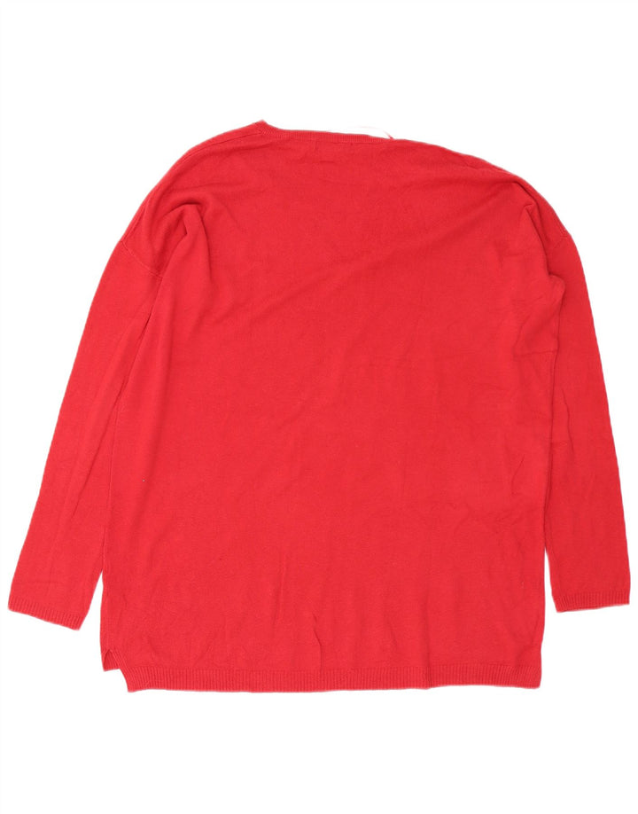 Zara Pull surdimensionné à col en V pour femme UK 14 Rouge moyen Coton