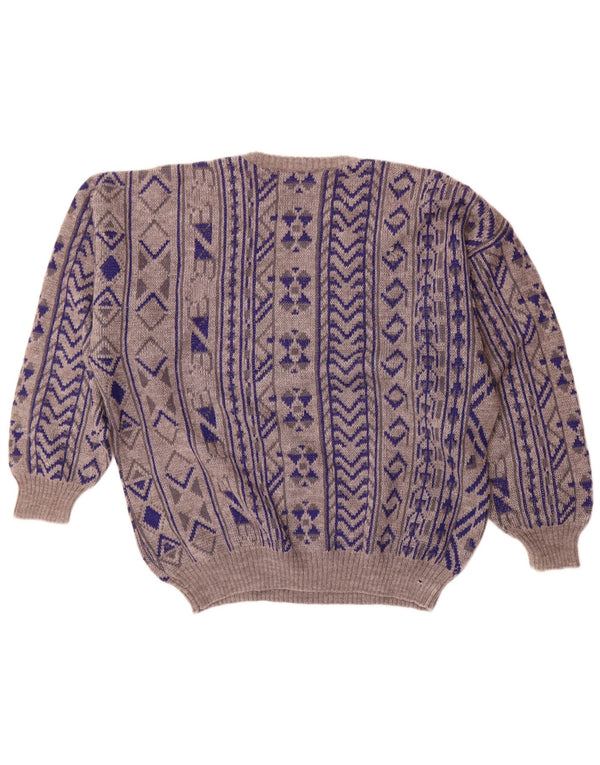 vintage Mens Crew Neck Jumper Pull 2XL Bleu Géométrique