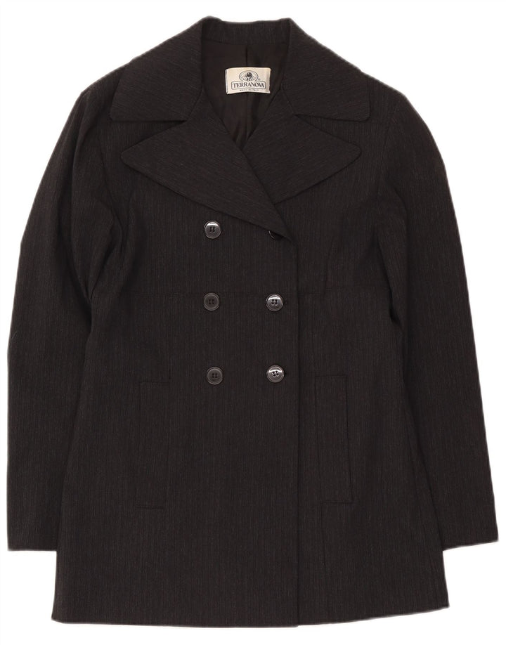 Terranova Caban Femme UK 10 Petite Viscose Rayée Noire